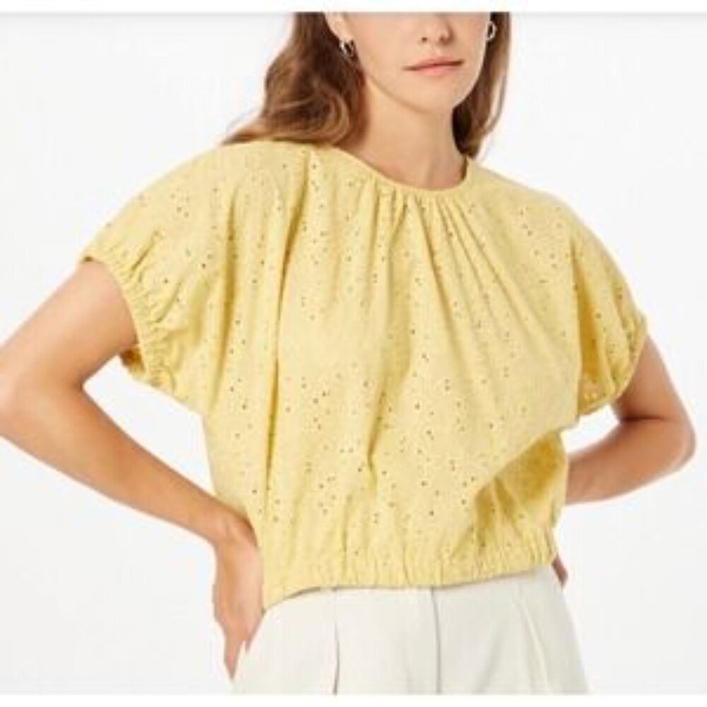 Madewell Cotton Eyelet Michele Bubble Top in Dream-On Daisies XL